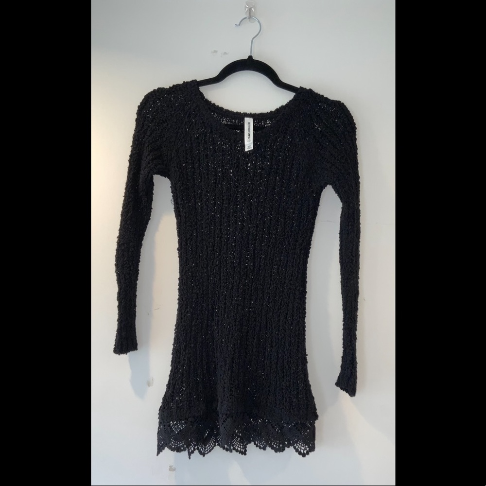 Bethany Mota black knit sweater tunic lace bottom